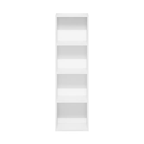Furinno PASIR Book Shelf, 4-Tier Modern Bookshelf, Open Shelves Bookcase 9 x 12 x 42, Easy Assembly, for Living Room, Bedroom, Home Office, White - color: White, size: 4-Tier Cube
