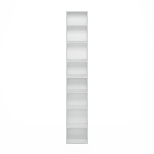 Furinno PASIR Book Shelf, 8-Tier Bookshelf, Bookcase with Open Shelf, 9.3 x 11.8 x 70.9, for Living Room, Bedroom, Home Office, White - color: White, size: 8-Tier, 12-Inch Width