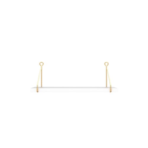 Afuly 12 Inch Deep Floating Shelves for Wall, Gold White Wall Mounted Shelves, Hanging Storage Shelves for Bathroom Kitchen Bedroom, Solid Wood Chic Bookshelves, Set of 2 - color: White & Gold, size: 11.7"D x 16.5"W