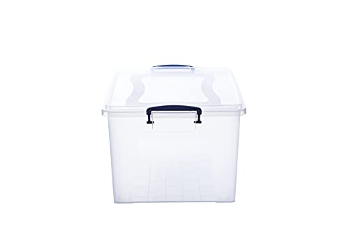 Superio Clear Plastic Storage Bin with Lid, 28 Quart Organizing Container, Latch Box, Stackable Plastic Tote for Household, Garage, School, and Office- Store Shoes, Clothing, Crafts, and Accessories - size: 19" x 12.5" x 9.25"