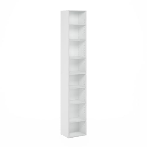 Furinno PASIR Book Shelf, 8-Tier Bookshelf, Bookcase with Open Shelf, 9.3 x 11.8 x 70.9, for Living Room, Bedroom, Home Office, White - color: White, size: 8-Tier, 12-Inch Width