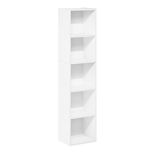 Furinno PASIR Book Shelf, 5-Tier Modern Bookshelf, Open Shelves Bookcase 9 x 12 x 52, Easy Assembly, for Living Room, Bedroom, Home Office, White - color: White, size: 5-Tier Cube