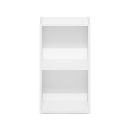 Furinno PASIR Book Shelf, 2-Tier Modern Bookshelf, Open Shelves Bookcase 9 x 12 x 21, Easy Assembly, for Living Room, Bedroom, Home Office, White - color: White, size: 2-Tier Cube
