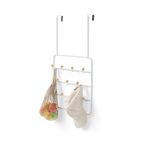 Umbra Estique Over The Door Coat Rack & Multi-Use Organizer, for Coats, Bags, Hats & More, White/Natural - color: White/Natural, size: Large