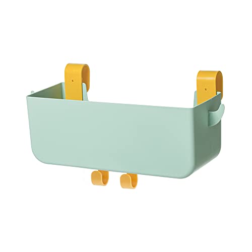Poeland Bedside Hanging Storage Basket with Hooks, Bunk Bed Organizer Shelf Bunk Bed Storage Caddy Holder for Remote Phone Glasses Bottle in Dorm Bed Room Bathroom Camper Rv Loft Bed - color: Light Green