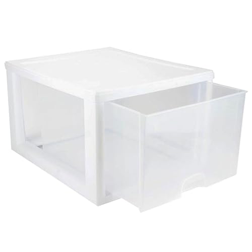 Sterilite 16-Pack 27 Quart Stacking Drawer, Clear Storage Closet Organizer, White Frame - Stackable Modular Plastic Drawers for Clothes, Accessories, Craft Supplies, Shoes or Linens - size: 27 Quart, style: 16 Pack