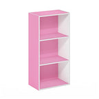 Furinno Luder 3-Tier Open Shelf Bookcase, Pink/White - color: White/Pink, size: 3-Tier, 9.3 x 16 x 31.4