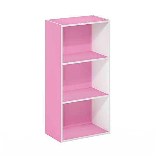 Furinno Luder 3-Tier Open Shelf Bookcase, Pink/White - color: White/Pink, size: 3-Tier, 9.3 x 16 x 31.4