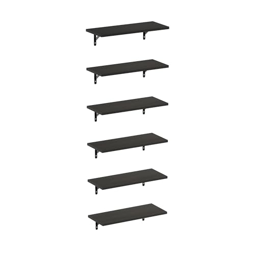 Furinno Rossi Floating Shelves for Wall Set of 6, 18-Inch Wall Shelf, Floating Shelf, Wall Mounted Shelves, for Bathroom, Bedroom, Living Room, Espresso - color: Espresso, size: 19-Inch, Set of 6