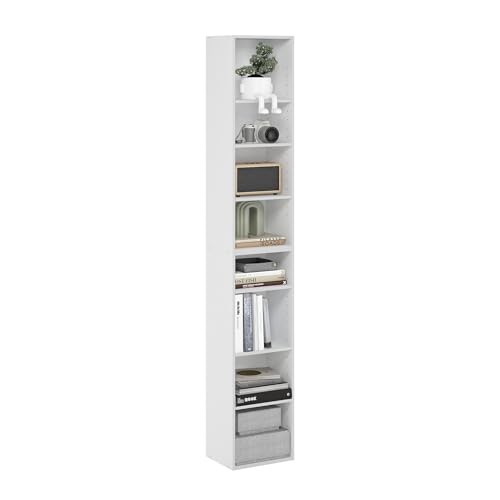 Furinno PASIR Book Shelf, 8-Tier Bookshelf, Bookcase with Open Shelf, 9.3 x 11.8 x 70.9, for Living Room, Bedroom, Home Office, White - color: White, size: 8-Tier, 12-Inch Width