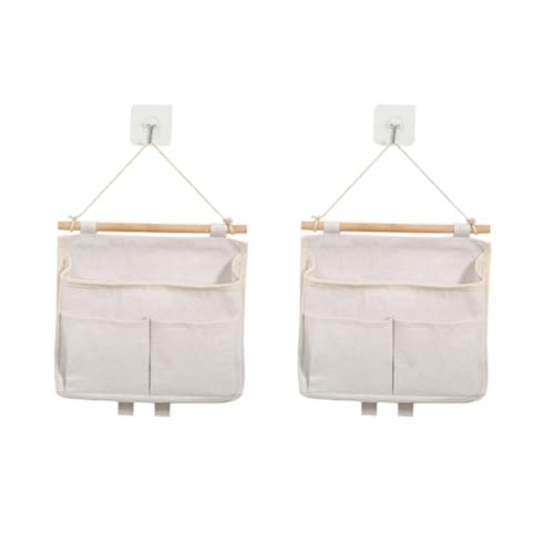 Bedside Caddy 2 Pcs Bed Organizer Storage Bags Over Door Hanging Storage Pouches with Pockets and Hooks for Bunk - color: White