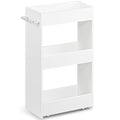MARTY Wood Rolling Storage Cart 7.9" W, 3 Tier White Slim Utility Kitchen Cart on Wheels Laundry Room Bathroom Organizers Narrow Shelves with Handle Mobile Shelving Unit for Small Places - color: White
