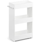 MARTY Wood Rolling Storage Cart 7.9" W, 3 Tier White Slim Utility Kitchen Cart on Wheels Laundry Room Bathroom Organizers Narrow Shelves with Handle Mobile Shelving Unit for Small Places - color: White