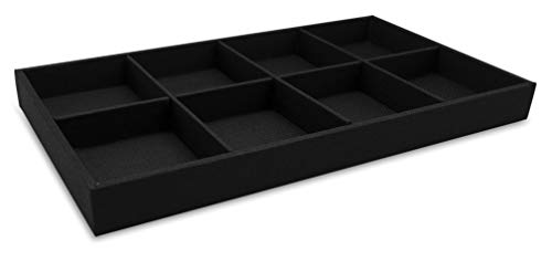 The Display Guys - Stackable Jewelry Tray and Organizer - for Drawers, Dressers, Store Display (8 Compartments, Black Burlap) - color: Burlap Black, size: 8 Compartments
