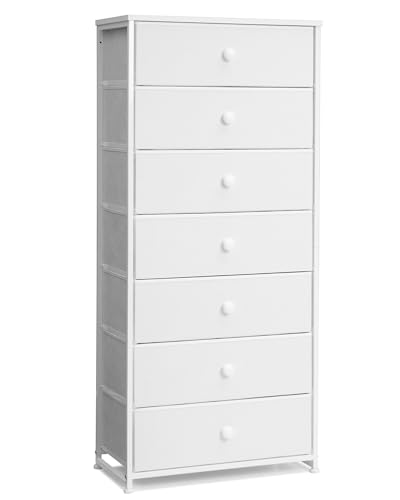 Crestlive Products Tall Dresser, 7-Drawer Wide Fabirc Storage Tower, Chests of Drawers - Vertical Organizer Unit for Bedroom, Hallway, Entryway, Nursery, Wood Top, Closets with Handles (White) - color: White, style: Wide-7 Drawers