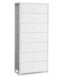 Crestlive Products Tall Dresser, 7-Drawer Wide Fabirc Storage Tower, Chests of Drawers - Vertical Organizer Unit for Bedroom, Hallway, Entryway, Nursery, Wood Top, Closets with Handles (White) - color: White, style: Wide-7 Drawers