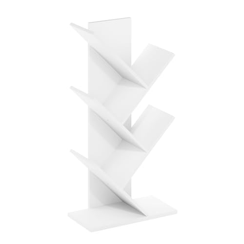 Furinno Tree Book Shelf, 5-Tier Bookshelf with Angled Open Shelf, Tree Bookcase for Room Decor, 8.4 x 15.7 x 30.3, for Organization and Storage, for Living Room, Bedroom, Home Office, White - color: White, size: 5-Tier Tree Bookcase