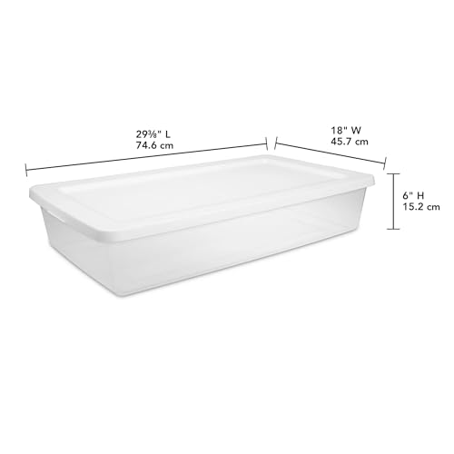 Storage Bin with Snap-on Lid, 41 Quart Clear Plastic Storage Container, White Latch Box for Home Organization and Closet Storage
