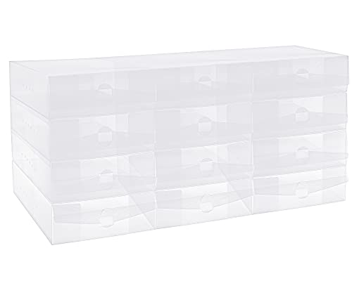 Shihanee 12 Pcs Boot Box Clear Plastic Stackable Shoe Storage Organizer Foldable Heavy Duty Shoe Containers for Closet Small Spaces Dorm Bedroom Apartments (13.4 x 8.3 x 5.1 Inches) - size: 13.4 X 8.3 X 5.1 Inches