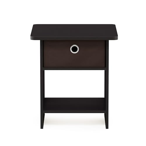 Furinno Dario End Table / Side Table / Night Stand / Bedside Table with Bin Drawer, 1-Pack, Dark Walnut - color: Dark Walnut, size: 1-Pack, Upper Bin