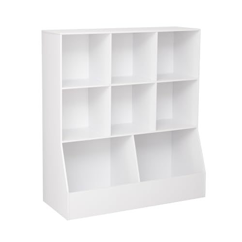 DINZI LVJ Toy Storage Organizer, Kids Bookshelf, Wood Toy Storage Cabinet, 3-Tier 8 Cubby Children Bookcase, 35.4" L Toddler Book Shelf for Playroom, Living Room, Nursery, Hallway, School, White - color: White, size: 3-Tier 35.4"