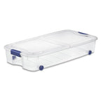 Locking 66-Quart Rolling Under-Bed Storage Container, Transparent with Secure Latched Lid in Blue