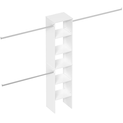 Closet System, 17" Wide Organizer with 3 Hanging Rods, Wood Tower Storage for Walk-In Closets, Wall-Mounted Wardrobe Organizer Kit, White - color: White, size: 17" Wide, style: Starter Tower
