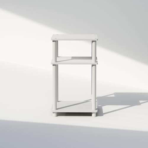 Furinno JUST Side Table, 3-Tier End Table, Open Shelves Night Stand, Bedside Table, Toolless Assembly, for Living Room, Bedroom, Bathroom, White - color: White/White, size: 3-Tier, Round Pole, style: 1-Pack