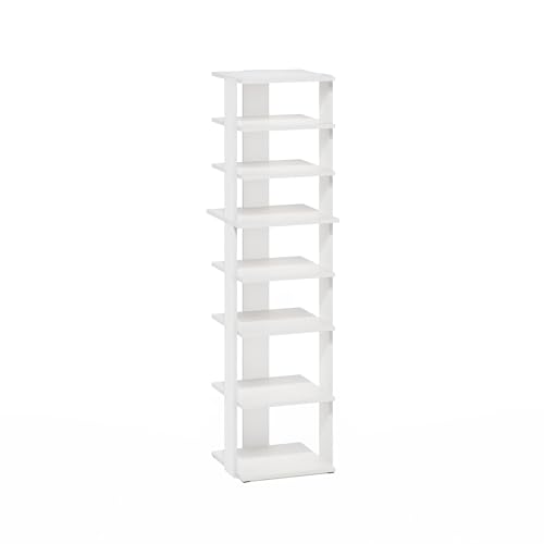 Furinno Compact Vertical Shoe Rack, 8-Tier Narrow Shoe Organizer, Free Standing Shoe Storage, Shoe Shelf for Boots, Sneakers, 12 x 12.6 x 46.7, for Closet, Entryway, Office, Garage, White - color: White, size: 8-tier, 46.7 Inch