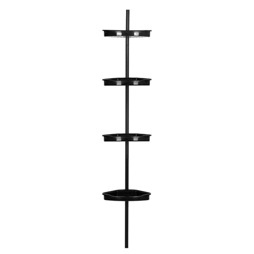 No-Drill Corner Shower Caddy Tension Pole, Rust-Resistant Bathroom Storage Organizer with 4-Tier Adjustable Shelves & Rubber Pad, 101.6''- 122'' Height, Black - color: Black
