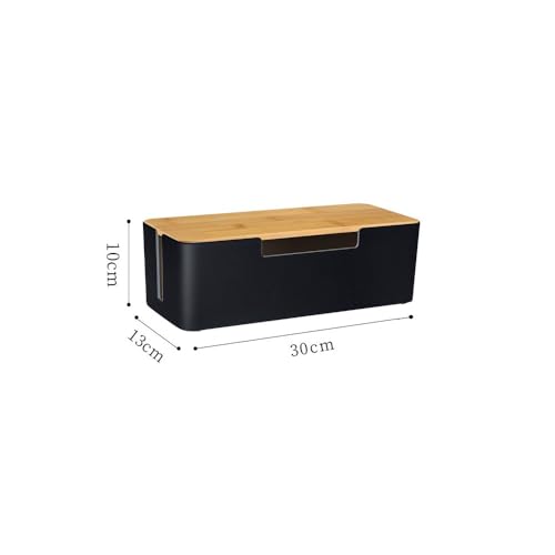 ABS Cord Organizer Box with Wooden Lid, Cable Management Box for Power Strips or Surge Protectors, Desk Cable Tidy Box for Office Home(Black) - color: Black