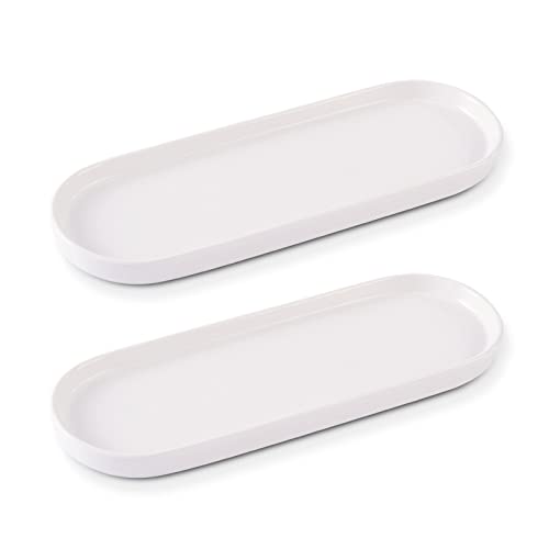 Ceramic Sink Tray, Suit for Bathroom Counter, Bathtub, Cosmetics Dish, Candle, Perfume Shampoo Liquid Soap Tray Simple Style Design Suit for Bathroom and Kitchen (2pcs White) - color: 2pcs White