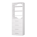 ROOMTEC Modular Closet System, 31.5" 4 Drawer Shelf Closet Tower Wall-Mounted Closet Organizer, Wooden Tower for Walk-In Closets, Wardrobe Storage Kit, White - size: 31.5" Wide, style: Model 8