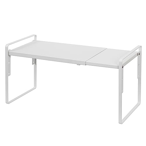 Nxconsu Cabinet Shelf Expandable Height Adjustable Organizer Riser for Kitchen Cabinet Pantry Cupboard Under Sink Countertop Organization Storage Space Saver Stackable Heavy Duty Metal White - color: White, size: 8.6’’D * 13.8-24.8’’W * 9.7’’H