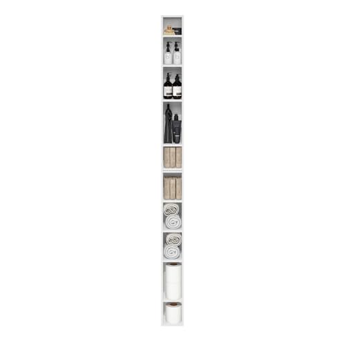 Furinno Fulda Book Shelf, 10-Tier Bookshelf, Space Saving Storage Shelf Bookcase, 9.2 x 5.9 x 78.7, for Living Room, Bedroom, Home Office, White - color: White, size: 10-Tier, 6-Inch Width