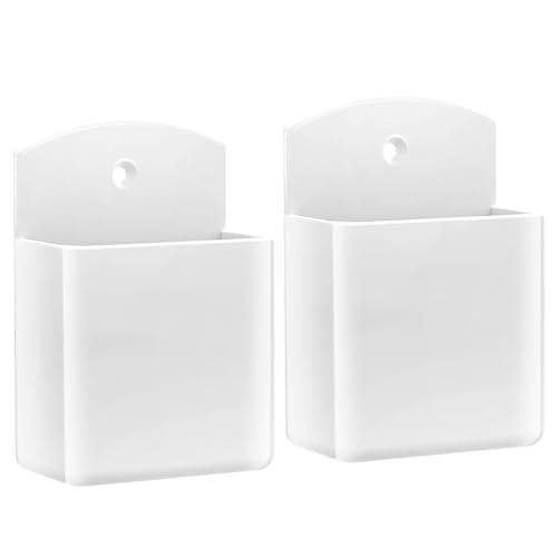 DRQ 2pc Adhesive Remote Control Holder, Wall Mount TV Controller Holder, TV Remote Organizer, Wall Pen Holder Desk Accessories Storage for Home Office School, White - color: 2PC White, size: 2 Pack