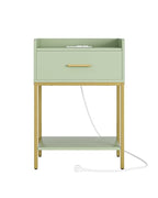 Nightstand with Charging Station,3-Tier Modern Bedside Table Night Stand with Storage Drawer and Open Shelf,Small End Side Table for Bedroom,Living Room,Green - color: Green With Charging Station