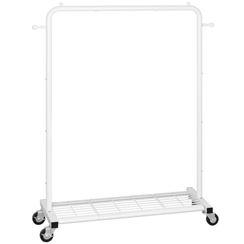 Sywhitta Clothing Rack on Wheels with Mesh Storage Shelf & Sturdy Metal Frame, Rolling Garment Rack for Hanging Clothes, Coats, Skirts, 39.76" L x 16" W x 64.56" H,White - color: White