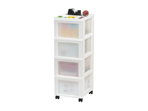4-Drawer Narrow Plastic Storage Cart, with A Top Storage Compartment, Multi-functional Mobile Storage Cabinet, Suitable for Offices, Dormitories, and Craft Rooms. (White) - color: White and Black