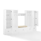 BOWERY HILL 6-Piece Modern MDF/Birch Veneer Entryway Set, White/Tan Finish, Includes Bench with Cushion, Shelf, 2 Pantry Closets, 2 Hall Trees, Modular Storage Solution for Foyer or Mudroom