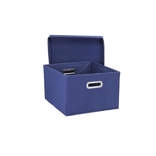 Household Essentials Fabric Storage Boxes with Lids and Handles, Blue - color: Navy, size: 2 Count