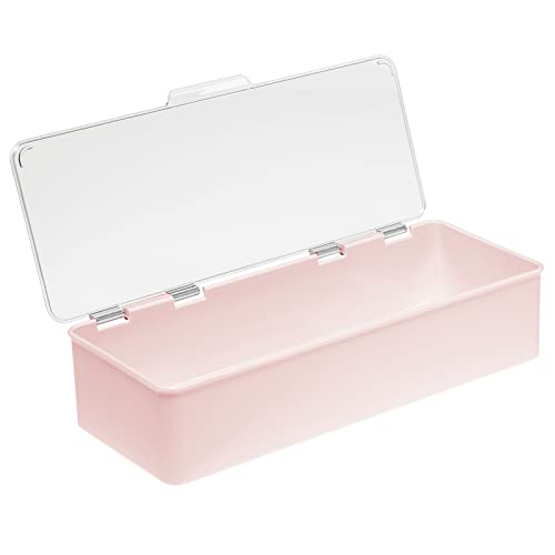 mDesign Long Plastic Cosmetic Storage Organizer Box Containers with Hinged Lid for Bedroom, Bathroom Vanity Shelf or Cabinet, Holds Masks, Palettes, Lotion, or Nail Polish, 2 Pack - Light Pink/Clear