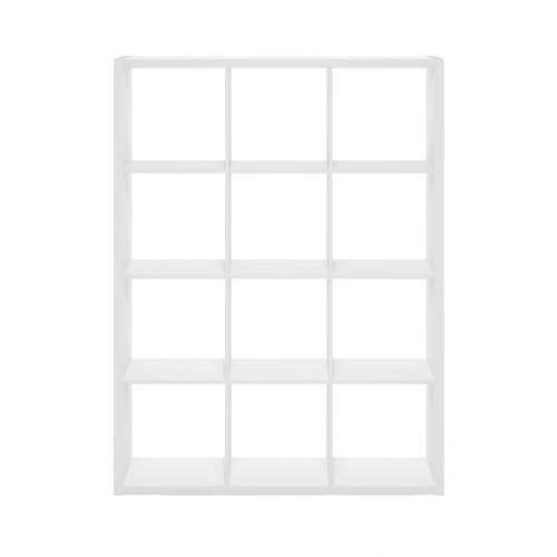 Furinno Cubicle Book Shelf, 12-Cube Bookshelf, Extra Thick Frame Reversible Tall Wide Bookcase with Open Back, 14.6 x 43.8 x 58, for Living Room, Bedroom, Home Office, Plain White - color: Plain White, size: 12-Cube