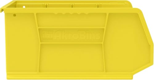 Akro-Mils 30250 AkroBins Plastic Storage Bins, Space-Saving Stackable Bins for Garage, Pantry, Craft Organization, 15" x 16" x 7", Yellow, 6-Pack - color: Yellow