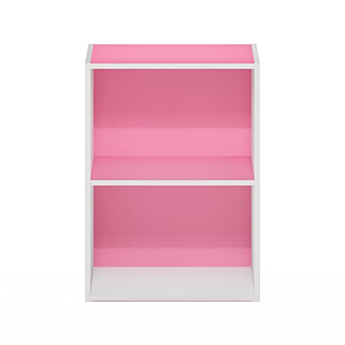 Furinno Luder Bookcase / Book / Storage, 2-Tier, Pink/White - color: White/Pink, size: 2-Tier, 9 x 16 x 21