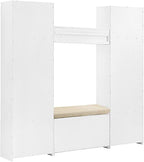 Crosley Furniture Harper 4-Piece Storage Cabinet, Shoe Rack Bench, and Wall Shelf Set with Coat Hooks, White