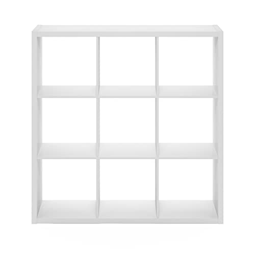 Furinno Cubicle Book Shelf, 9-Cube Bookshelf, Extra Thick Frame Reversible Tall Wide Bookcase with Open Back, 14.6 x 44 x 44, for Living Room, Bedroom, Home Office, Plain White - color: Plain White, size: 9-Cube