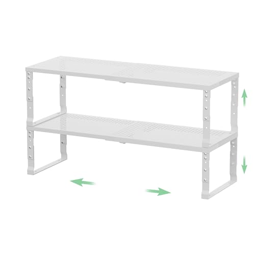 Metal Stackable Expandable Storage Rack, Adjustable Under Sink Shelf & Countertop Space Saving, Heavy-Duty Pantry Storage, Suitable for Kitchens, RV, Bathrooms, Workshops or Offices - color: 2packs/Large/White, size: Large