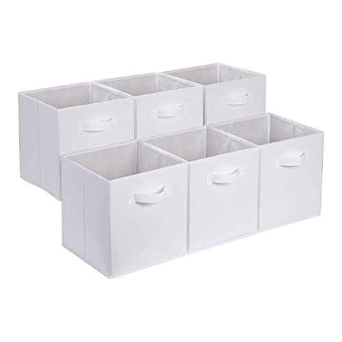 Amazon Basics Collapsible Fabric Storage Bins with Handles, Cube Organizer, 13"x13"x13", White, 6-Pack - color: White, size: 13"x13"x13"