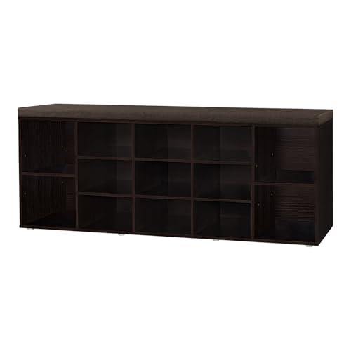DINZI LVJ Shoe Storage Bench with Cushion, 13-Cubby Shoe Rack, Adjustable Shelves, Multifunctional Shoe Organizer Bench for Entryway, Mudroom, Hallway, Living Room, Bedroom and Garage, Espresso - color: Espresso, size: 13 Cubby